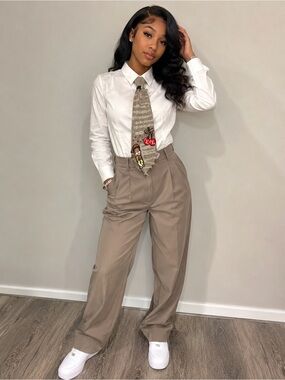 Handcrafted Kids Beige Knit Tie with Decorative Patches